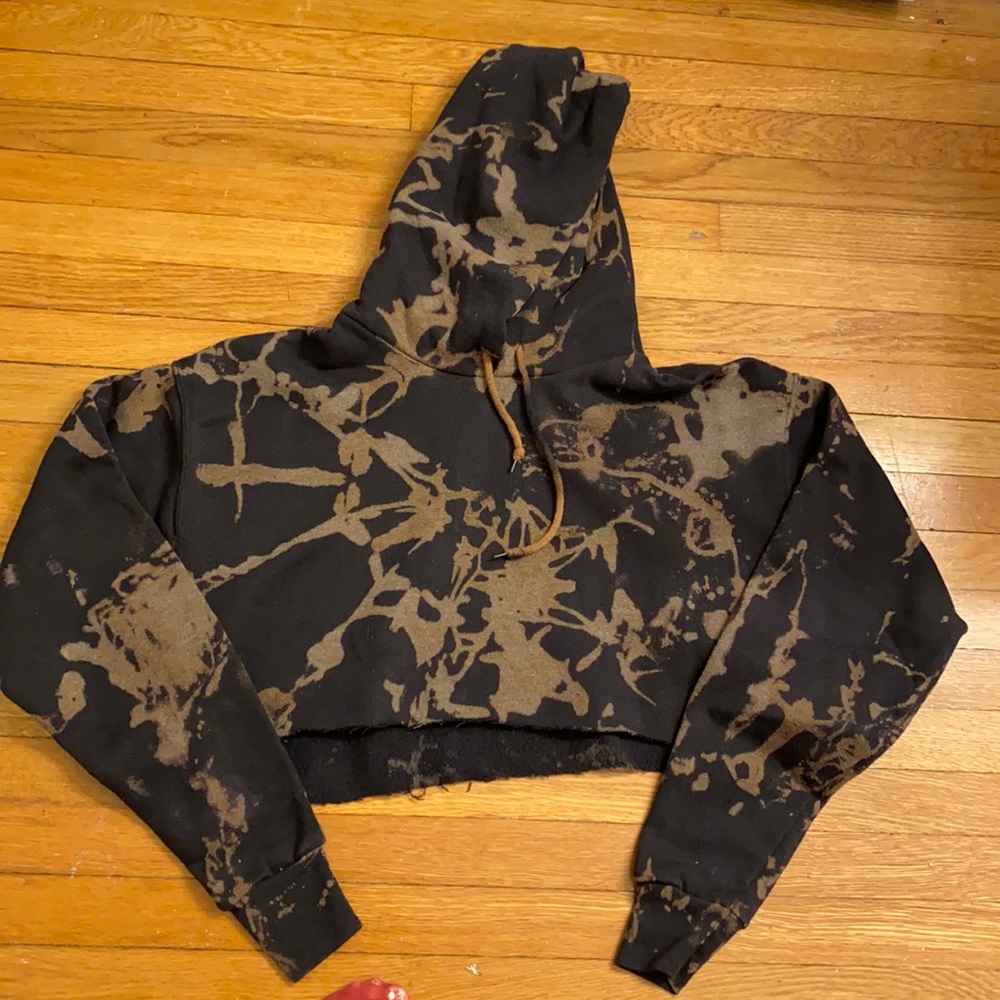 Acid-Washed Cropped Black Hoodie